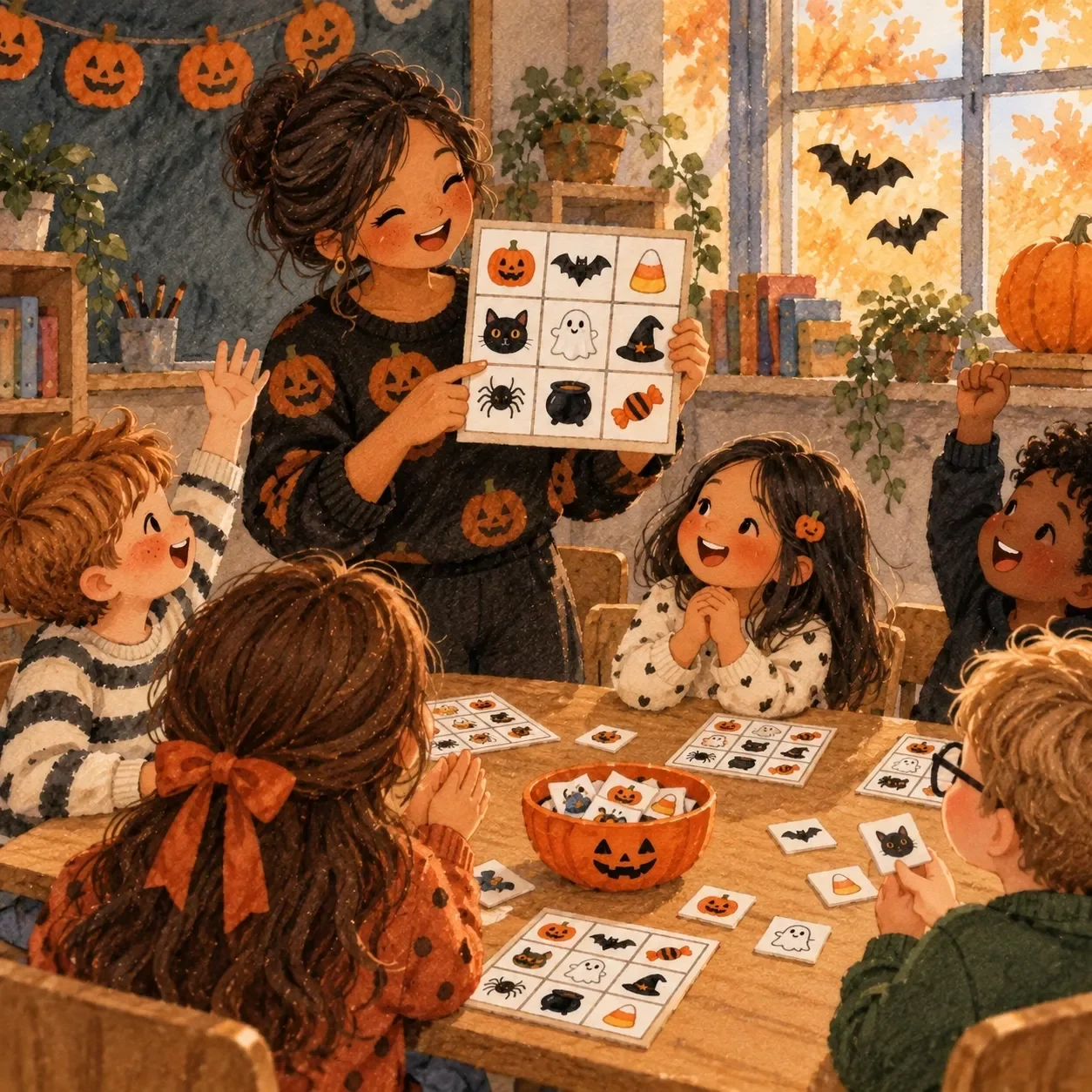 Classroom Bingo Game with Halloween Pictures & Words