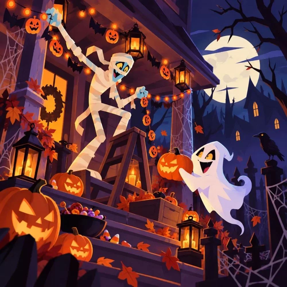 Halloween Porch Decorating Relay Game